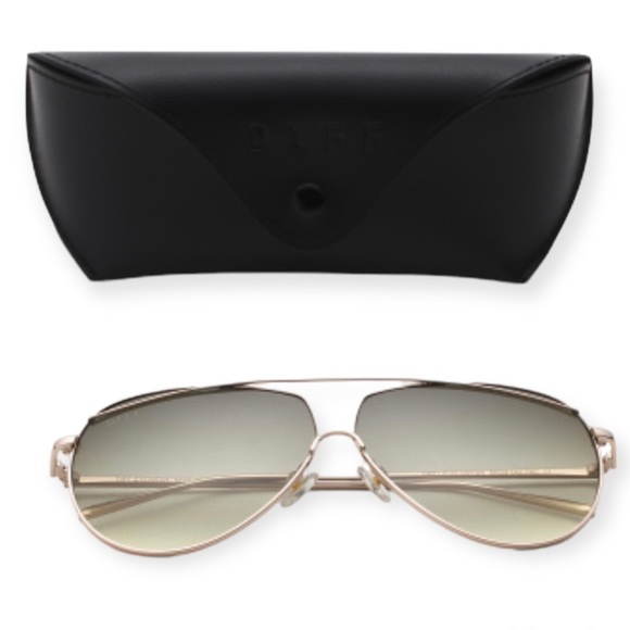 DIFF Maeve Sunglasses Oversized Aviators Gold Frame Green Taupe Gradient Lenses - Picture 7 of 10